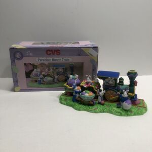 CVS Porcelain Bunny Train Easter Rabbit Eggs Hand Painted Vintage 1990s Decor